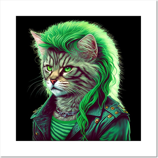 80s Heavy Metal Cat With Mullet Wall Art by DankFutura